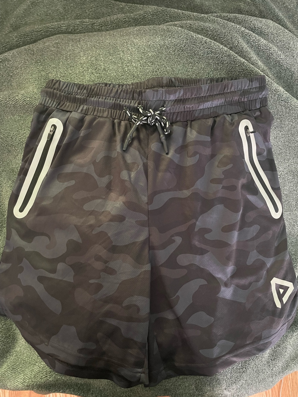 Men's Black/Grey Camo Athletic Shorts with Reflective Trim